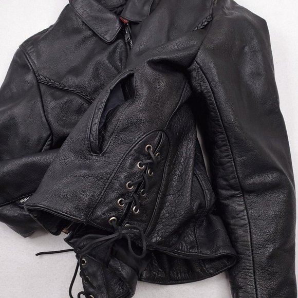 Interstate Leather womens Black leather motorcycle jacket - Picture 2 of 5